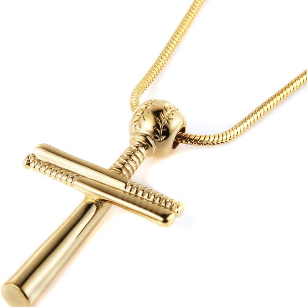 Baseball Cross Sports Pendant Stainless Steel Baseball Bat Cross Necklace, Large